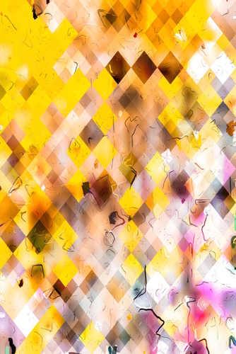 geometric square pixel pattern abstract in yellow brown pink Mural by Timmy333