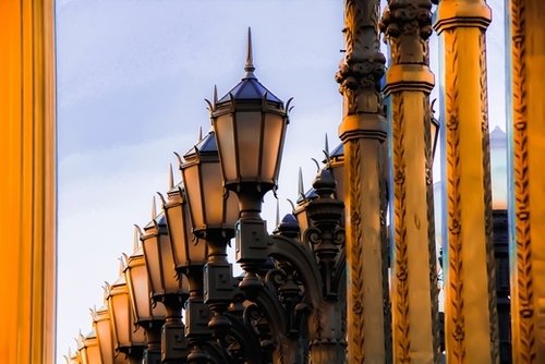 Urban Lights pole at LACMA art museum, Los Angeles, California, USA Mural by Timmy333