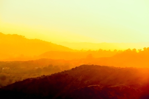 sunset sky in summer with silhouette mountains view at Los Angeles, USA Mural by Timmy333