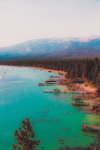 Boats on the lake at Lake Tahoe Nevada USA Mural by Timmy333