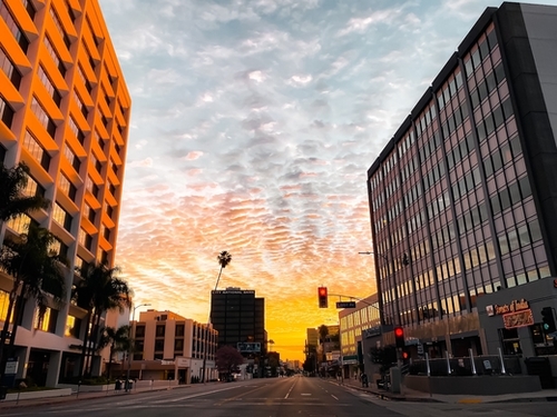 city sunrise at Encino, Los Angeles, USA Mural by Timmy333