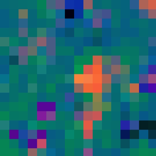 graphic design geometric pixel square pattern abstract in green blue orange Mural by Timmy333