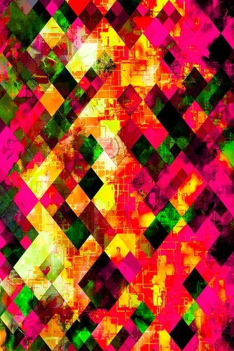 geometric pixel square pattern abstract background in pink orange red yellow Mural by Timmy333