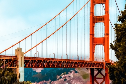 Closeup the Golden Gate Bridge with blue sky, San Francisco, USA Mural by Timmy333