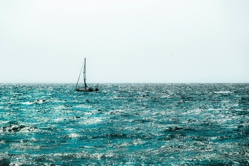 sail boat on the lake with blue water at Lake Tahoe, California, USA Mural by Timmy333