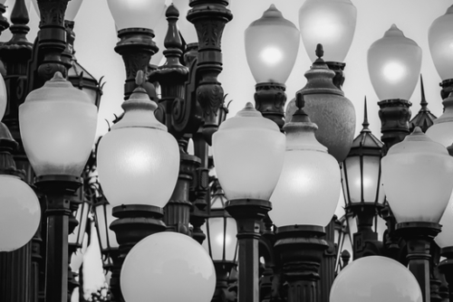 Urban Light at LACMA Los Angeles California USA in black and white Mural by Timmy333