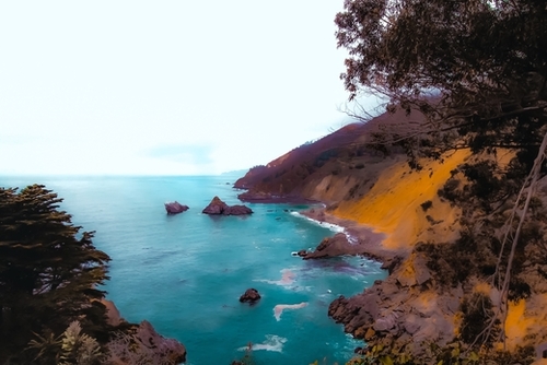 mountains with coastal scenic at Big Sur, highway 1, California, USA Mural by Timmy333