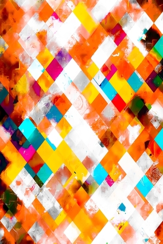 geometric pixel square pattern abstract art in orange yellow blue Mural by Timmy333