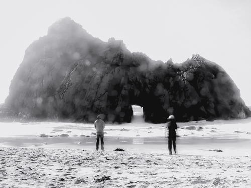 big stone at Pfeiffer beach, Big Sur, California, USA in black and white Mural by Timmy333