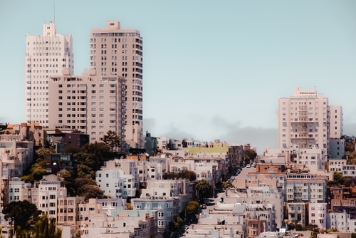 building with blue sky at San Francisco California USA Mural by Timmy333