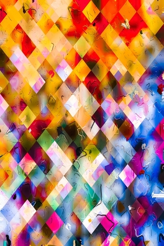 geometric square pixel pattern abstract background in orange blue purple red Mural by Timmy333