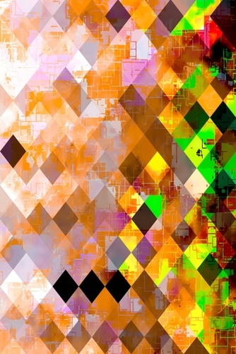 colorful geometric pixel square pattern abstract art in orange brown green yellow Mural by Timmy333