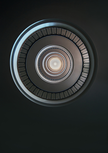 Monochromatic round staircase Mural by Jarek Blaminsky