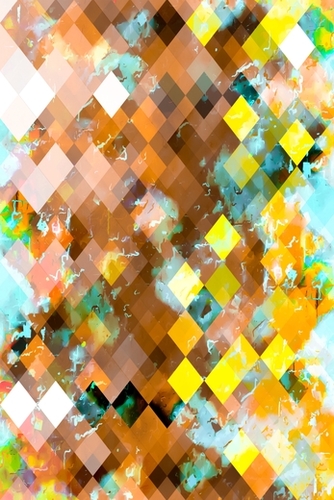 geometric pixel square pattern abstract art background in brown yellow blue Mural by Timmy333