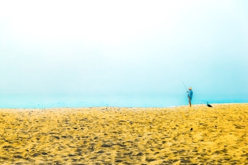 fishing at the sandy beach, Point Mugu beach, California, USA Mural by Timmy333