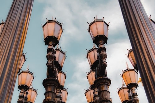 Urban Light with blue sky LACMA Los Angeles California USA Mural by Timmy333
