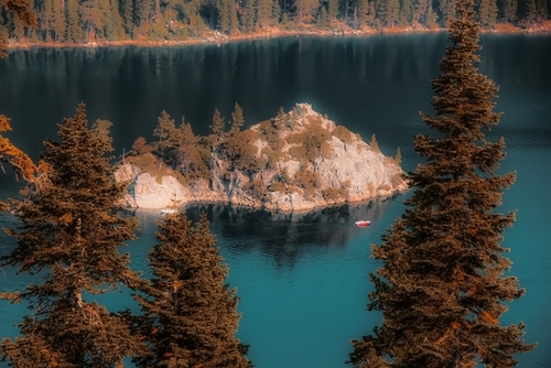Island and pine tree at Emerald Bay Lake Tahoe California USA Mural by Timmy333