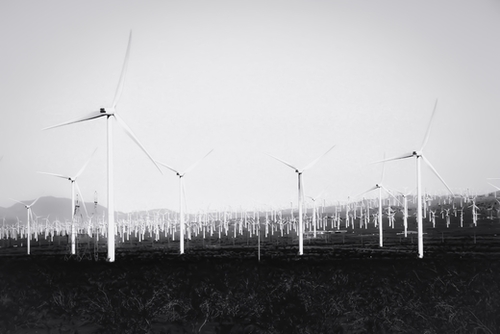 wind turbine in California desert in black and white Mural by Timmy333