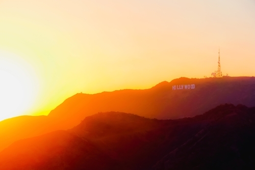 Summer sunset sky at Hollywood Sign Los Angeles California USA Mural by Timmy333
