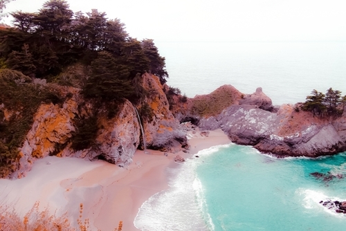 waterfall and beach at Mcway Falls, Big Sur, Highway 1, California, USA Mural by Timmy333