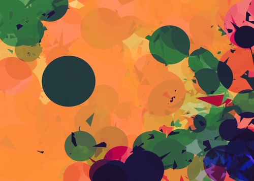 geometric circle and triangle pattern abstract in green orange red Mural by Timmy333