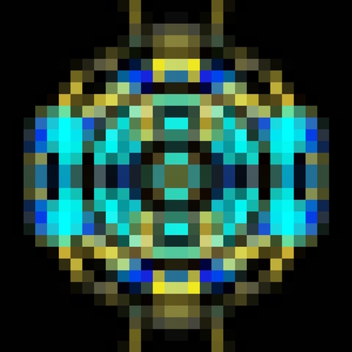 geometric square pixel abstract in blue and yellow with black background Mural by Timmy333