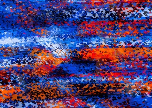 psychedelic geometric polygon shape pattern abstract in blue red orange Mural by Timmy333