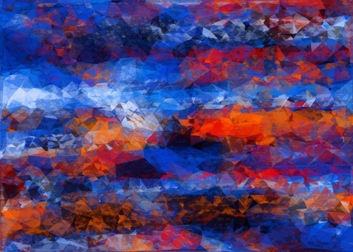 psychedelic geometric polygon shape pattern abstract in red orange blue Mural by Timmy333