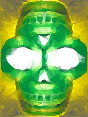 psychedelic skull art geometric triangle abstract pattern in green yellow Mural by Timmy333