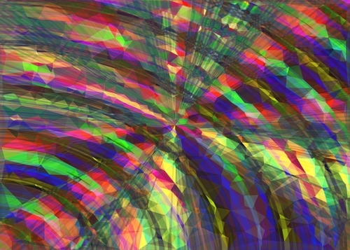 psychedelic geometric polygon pattern abstract in pink blue green yellow Mural by Timmy333