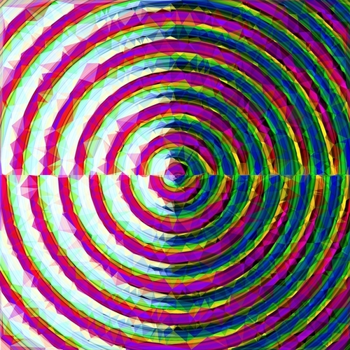 psychedelic geometric polygon pattern in circle shape with pink blue green Mural by Timmy333