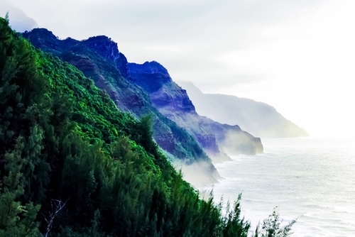 green mountain with ocean view at Kauai, Hawaii, USA Mural by Timmy333
