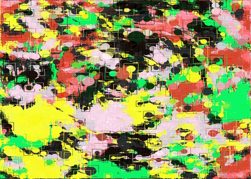 psychedelic geometric circle pattern and square pattern abstract in yellow red green black pink Mural by Timmy333
