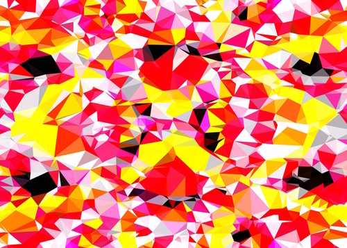 psychedelic geometric triangle polygon abstract pattern in red pink yellow Mural by Timmy333