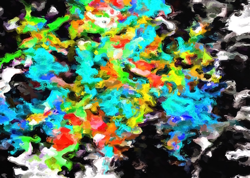 psychedelic splash painting abstract texture in blue orange yellow green black Mural by Timmy333
