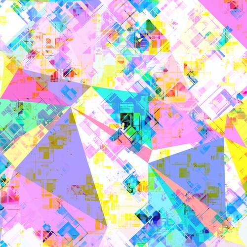 geometric triangle pattern abstract background in pink blue yellow green Mural by Timmy333