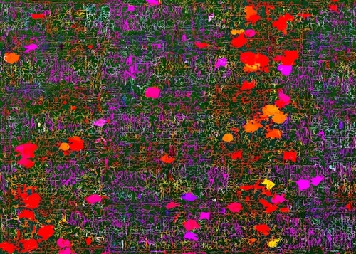 psychedelic abstract art texture background in purple red orange pink Mural by Timmy333