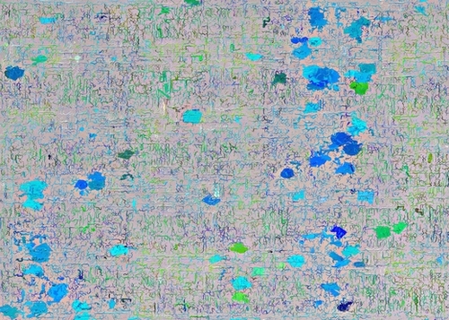 psychedelic abstract art texture background in blue green yellow Mural by Timmy333