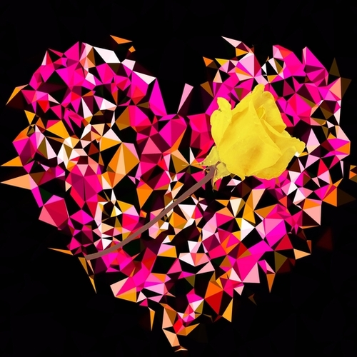 geometric polygon heart shape pattern abstract in pink orange with yellow rose Mural by Timmy333