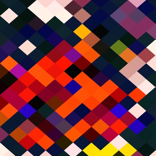 geometric square pixel pattern abstract in orange brown blue yellow  Mural by Timmy333