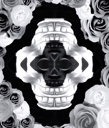 funny skull portrait with roses in black and white Mural by Timmy333