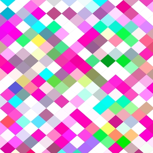 geometric square pixel pattern abstract in pink green yellow blue Mural by Timmy333