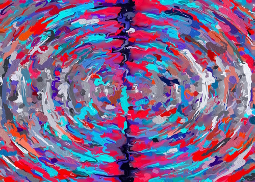 psychedelic circle pattern painting abstract background in blue red purple Mural by Timmy333