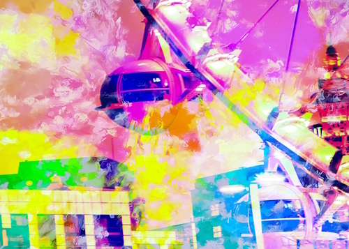 Ferris wheel and modern building at Las Vegas, USA with colorful painting abstract background Mural by Timmy333