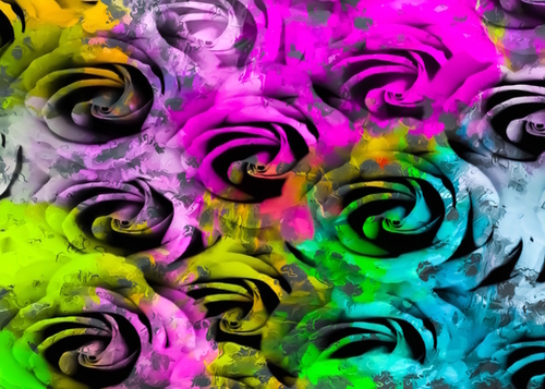 closeup rose texture pattern abstract background in pink yellow blue green Mural by Timmy333