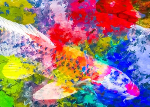 koi fish with painting texture abstract background in red blue yellow green Mural by Timmy333