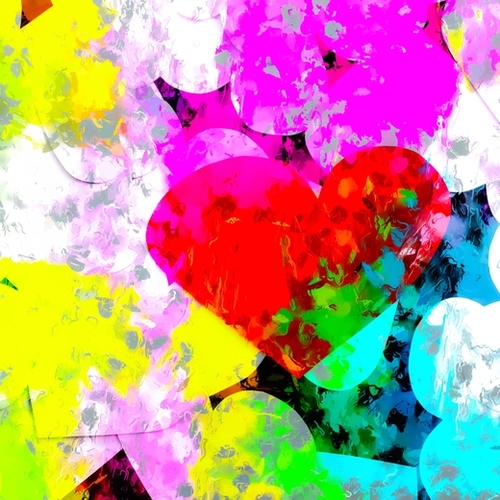red heart shape pattern with colorful painting abstract in pink blue green yellow Mural by Timmy333