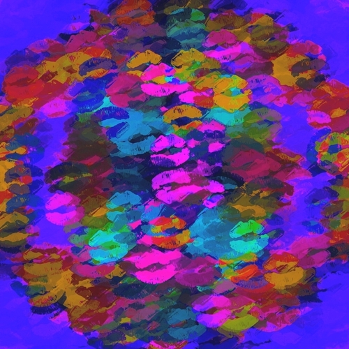 sexy kiss lipstick abstract pattern in pink blue orange red Mural by Timmy333