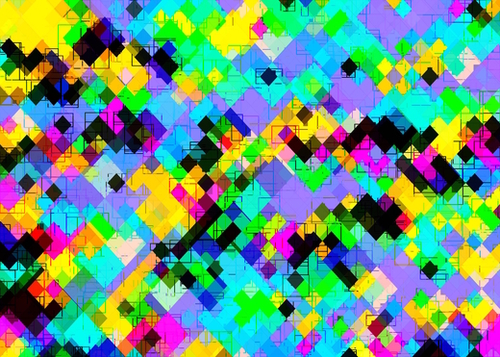 geometric square pixel pattern abstract in blue green yellow pink Mural by Timmy333