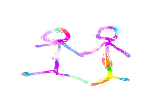 happy couple holding hands in pink purple yellow blue green Mural by Timmy333